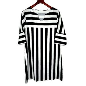 2/$20💥 NEW Black White Striped Dress Sz L Bin H
